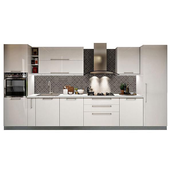 Set Bucatarie CHARM 01 410cm - Fronturi: MDF Lucios Alb - Blat: Andromeda