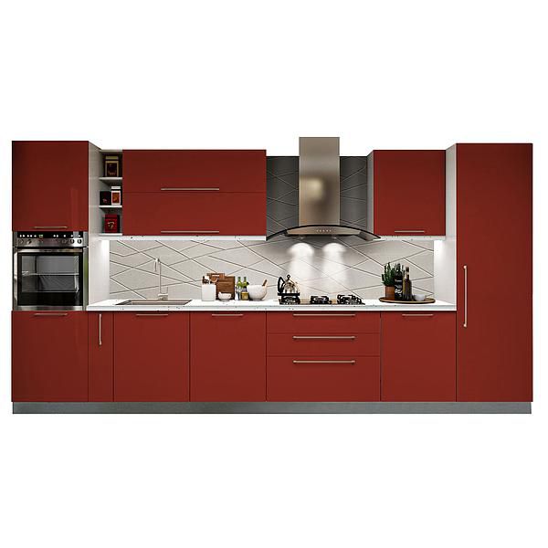 Set Bucatarie CHARM 01 410cm - Fronturi: PAL Rosu Ceramic - Blat: Andromeda