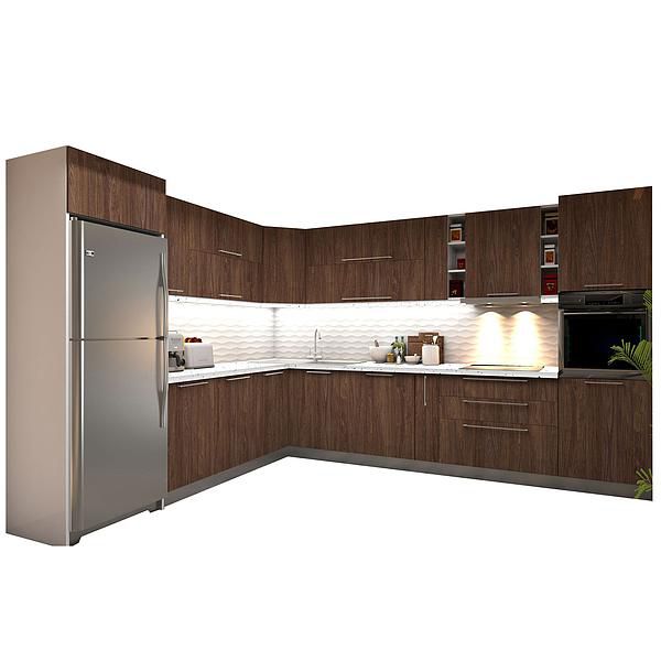 Set Bucatarie CHARM 02 colt 352x257cm - Fronturi: PAL Lemn Antichizat 08 - Blat: Andromeda