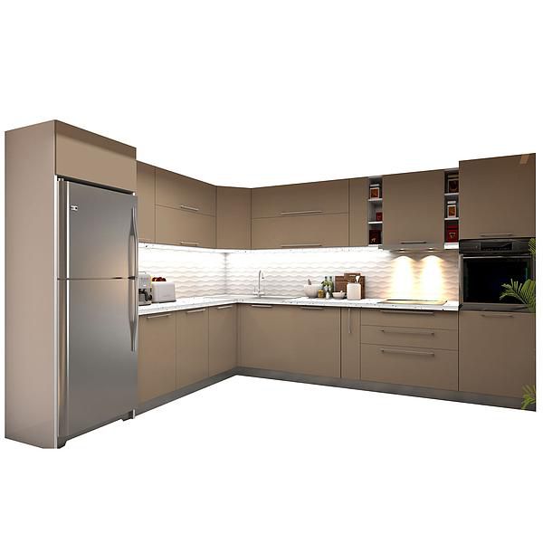 Set Bucatarie CHARM 02 colt 352x257cm - Fronturi: PAL Capucino 1 - Blat: Andromeda