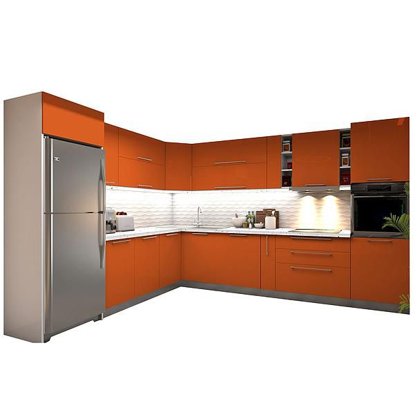 Set Bucatarie CHARM 02 colt 352x257cm - Fronturi: MDF Lucios Orange - Blat: Andromeda