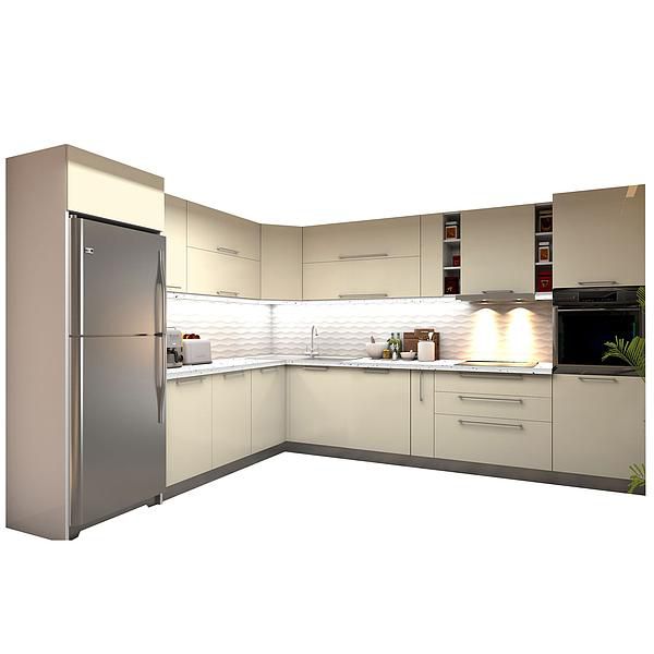 Set Bucatarie CHARM 02 colt 352x257cm - Fronturi: PAL Migdala 1 - Blat: Andromeda