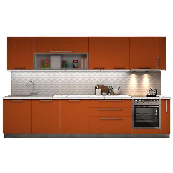 Set Bucatarie CHARM 03 350cm - Fronturi: MDF Lucios Orange - Blat: Andromeda