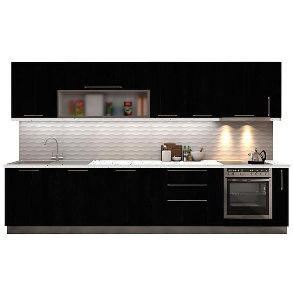 Set Bucatarie CHARM 03 350cm - Fronturi: PAL Negru Fumuriu - Blat: Andromeda