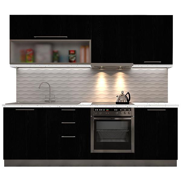 Set Bucatarie CHARM 04 240cm - Fronturi: PAL Negru Fumuriu - Blat: Andromeda