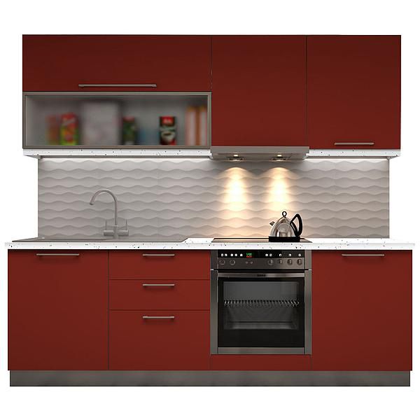 Set Bucatarie CHARM 04 240cm - Fronturi: PAL Rosu Ceramic - Blat: Andromeda