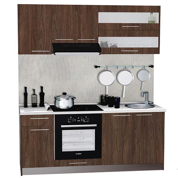 Set Bucatarie DOMINO 01 180cm - Fronturi: PAL Lemn Antichizat 08 - Blat: Andromeda