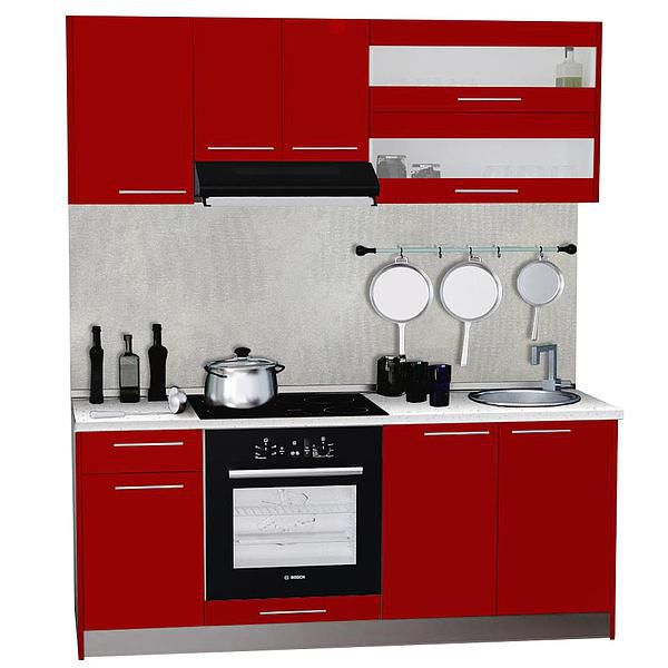 Set Bucatarie DOMINO 01 180cm - Fronturi: PAL Rosu Chili 1 - Blat: Andromeda