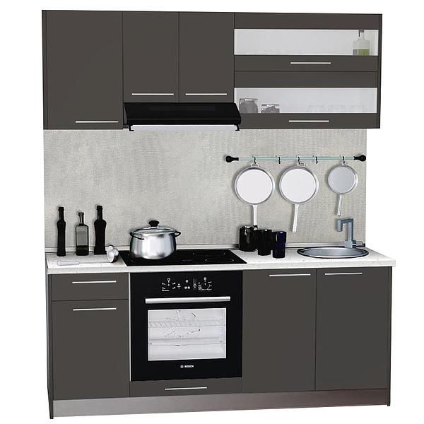 Set Bucatarie DOMINO 01 180cm - Fronturi: PAL Gri cobalt - Blat: Andromeda