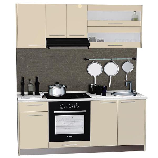 Set Bucatarie DOMINO 01 180cm - Fronturi: MDF Lucios Crem - Blat: Andromeda