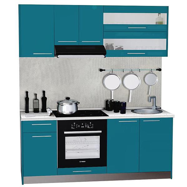 Set Bucatarie DOMINO 01 180cm - Fronturi: MDF Lucios Turcoaz - Blat: Andromeda