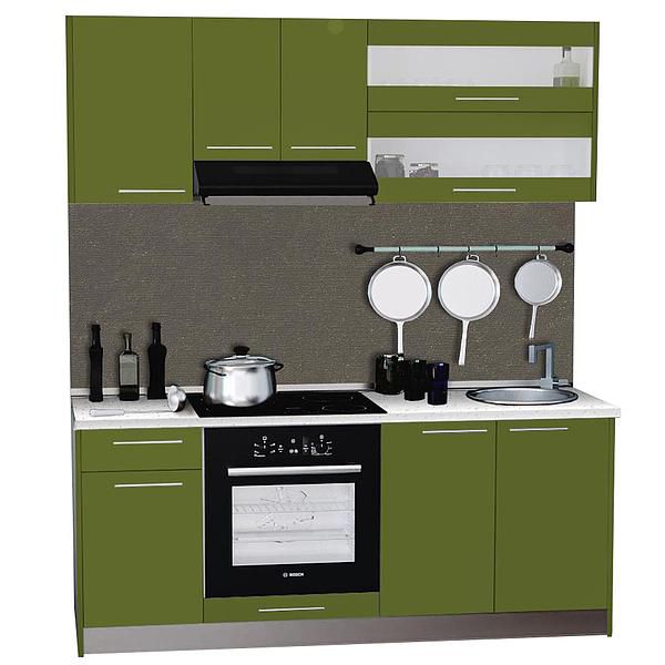 Set Bucatarie DOMINO 01 180cm - Fronturi: MDF Lucios Verde - Blat: Andromeda