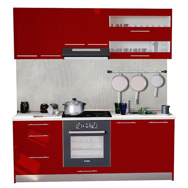 Set Bucatarie DOMINO 02 200cm - Fronturi: PAL Rosu Chili 1 - Blat: Andromeda