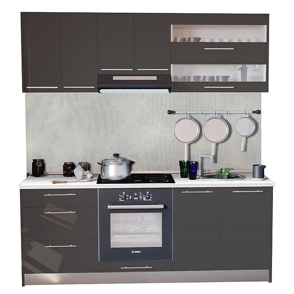 Set Bucatarie DOMINO 02 200cm - Fronturi: PAL Gri cobalt - Blat: Andromeda