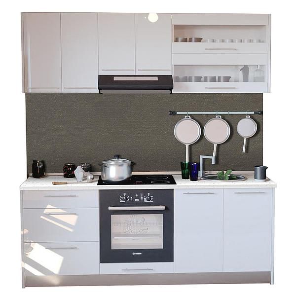 Set Bucatarie DOMINO 02 200cm - Fronturi: MDF Lucios Alb - Blat: Andromeda