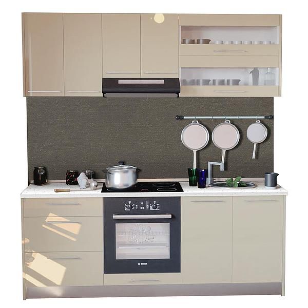 Set Bucatarie DOMINO 02 200cm - Fronturi: MDF Lucios Crem - Blat: Andromeda