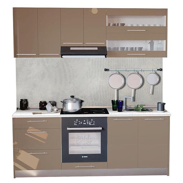 Set Bucatarie DOMINO 02 200cm - Fronturi: MDF Lucios Capucino - Blat: Andromeda