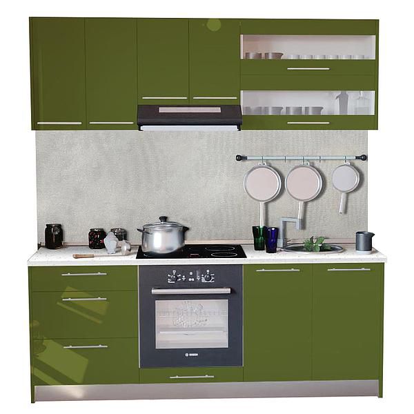 Set Bucatarie DOMINO 02 200cm - Fronturi: MDF Lucios Verde - Blat: Andromeda