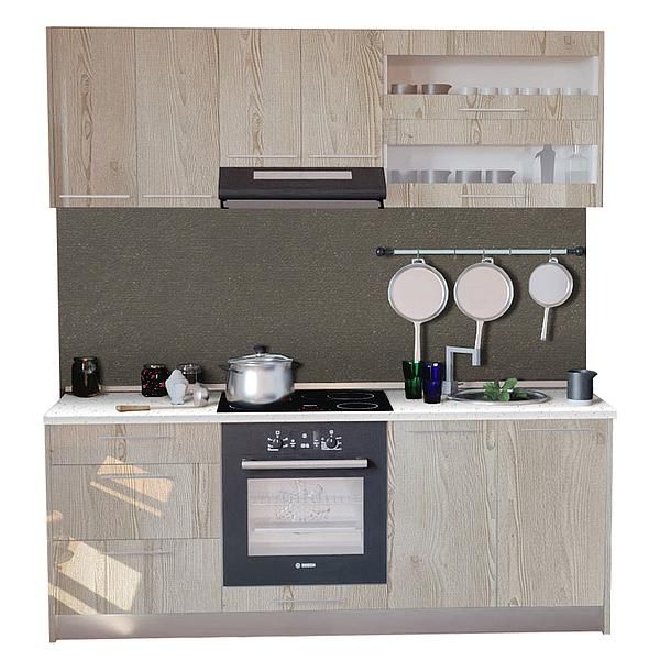 Set Bucatarie DOMINO 02 200cm - Fronturi: PAL Pin Crem 1 - Blat: Andromeda