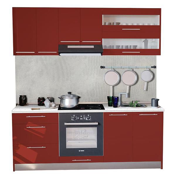 Set Bucatarie DOMINO 02 200cm - Fronturi: PAL Rosu Ceramic - Blat: Andromeda