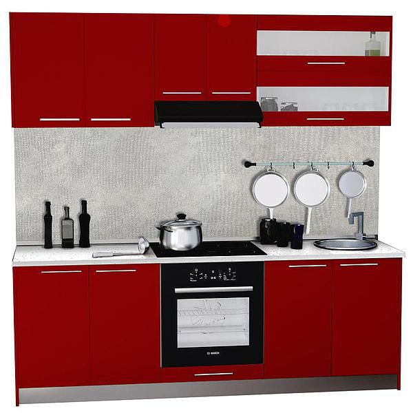 Set Bucatarie DOMINO 03 220cm - Fronturi: PAL Rosu Chili 1 - Blat: Andromeda