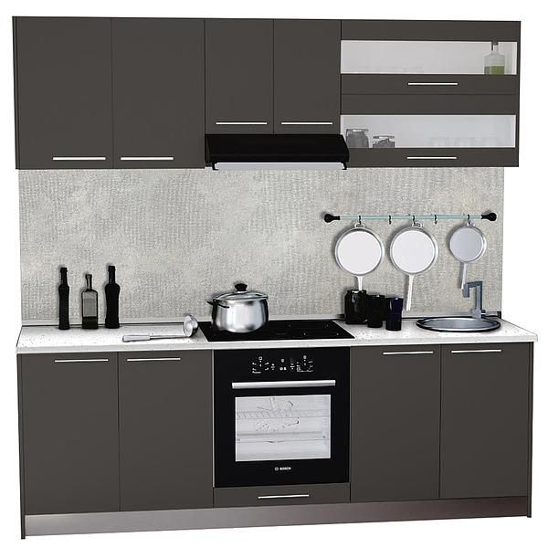 Set Bucatarie DOMINO 03 220cm - Fronturi: PAL Gri cobalt - Blat: Andromeda