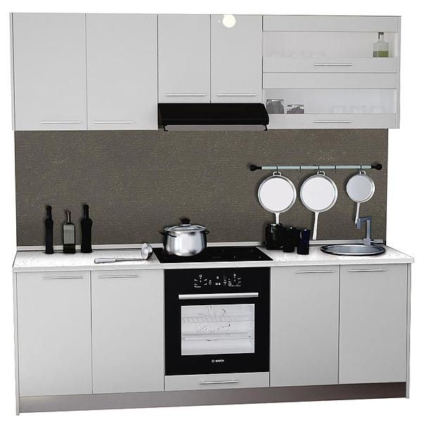 Set Bucatarie DOMINO 03 220cm - Fronturi: MDF Lucios Alb - Blat: Andromeda