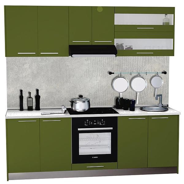 Set Bucatarie DOMINO 03 220cm - Fronturi: MDF Lucios Verde - Blat: Andromeda