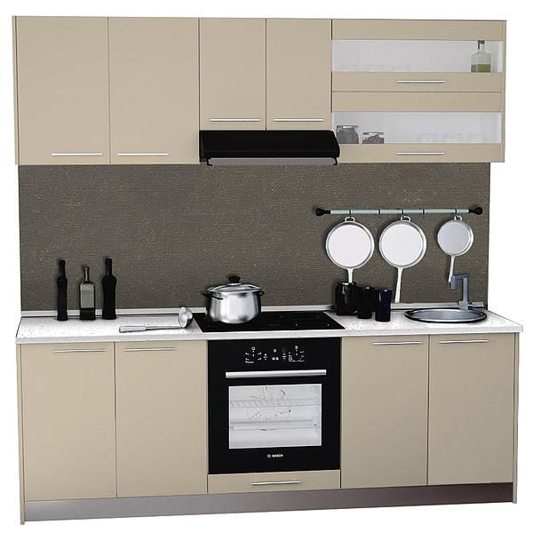 Set Bucatarie DOMINO 03 220cm - Fronturi: PAL Migdala 1 - Blat: Andromeda