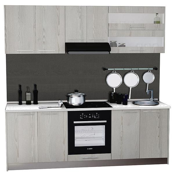 Set Bucatarie DOMINO 03 220cm - Fronturi: PAL Pin Alb 08 - Blat: Andromeda