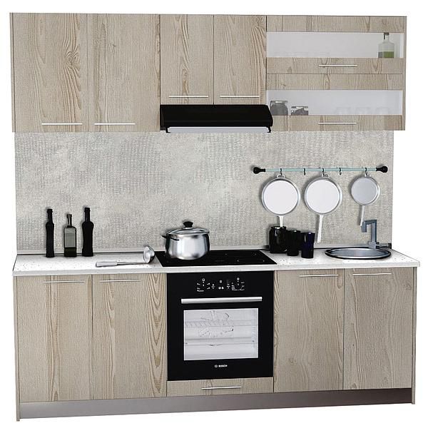 Set Bucatarie DOMINO 03 220cm - Fronturi: PAL Pin Crem 1 - Blat: Andromeda