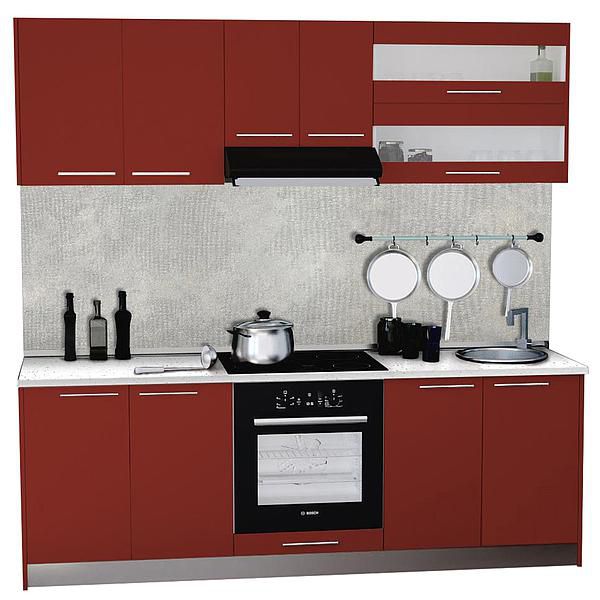 Set Bucatarie DOMINO 03 220cm - Fronturi: PAL Rosu Ceramic - Blat: Andromeda