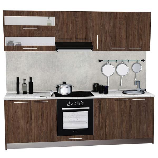 Set Bucatarie DOMINO 04 240cm - Fronturi: PAL Lemn Antichizat 08 - Blat: Andromeda