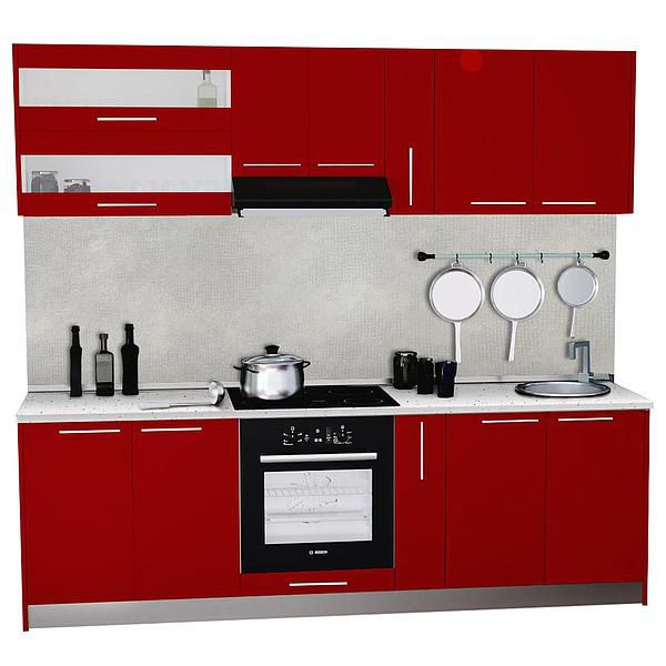 Set Bucatarie DOMINO 04 240cm - Fronturi: PAL Rosu Chili 1 - Blat: Andromeda