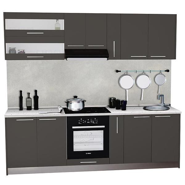 Set Bucatarie DOMINO 04 240cm - Fronturi: PAL Gri cobalt - Blat: Andromeda