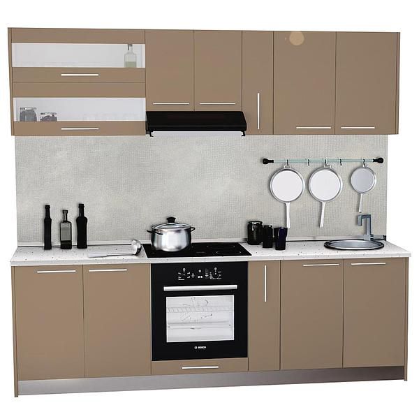 Set Bucatarie DOMINO 04 240cm - Fronturi: MDF Lucios Capucino - Blat: Andromeda