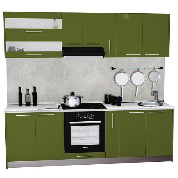Set Bucatarie DOMINO 04 240cm - Fronturi: MDF Lucios Verde - Blat: Andromeda