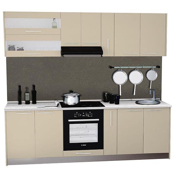 Set Bucatarie DOMINO 04 240cm - Fronturi: PAL Migdala 1 - Blat: Andromeda