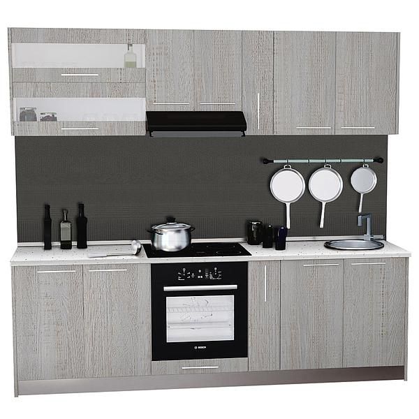 Set Bucatarie DOMINO 04 240cm - Fronturi: PAL Lemn Alb  - Blat: Andromeda