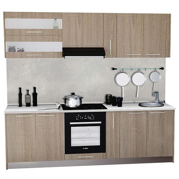 Set Bucatarie DOMINO 04 240cm - Fronturi: PAL Sonoma 1 - Blat: Andromeda