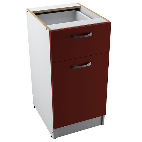 Corp baza 1 usa si 1 sertar START 40X80X50 - Fronturi: PAL Rosu Ceramic - Manere: Satin