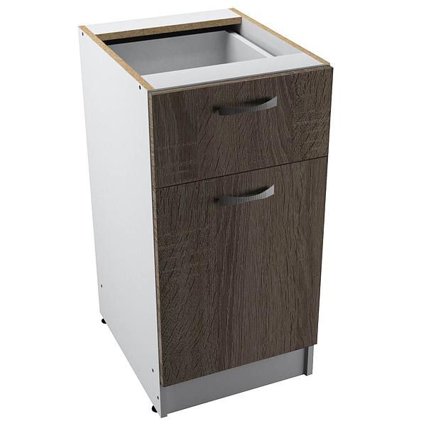 Corp baza 1 usa si 1 sertar START 40X80X50 - Fronturi: PAL Sonoma Tabac - Manere: Satin