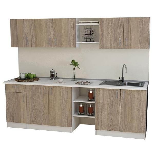 Set Bucatarie START 01 240cm - Fronturi: PAL Ulm Deschis - Blat: Alb Perlat - Manere: Satin