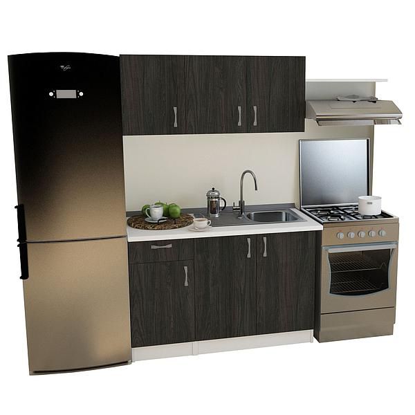 Set Bucatarie START 03 120cm - Fronturi: PAL Lemn Antracit 04 - Blat: Alb Perlat - Manere: Satin