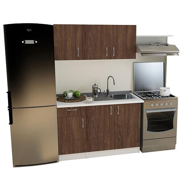 Set Bucatarie START 03 120cm - Fronturi: PAL Lemn Antichizat 04 - Blat: Alb Perlat - Manere: Satin