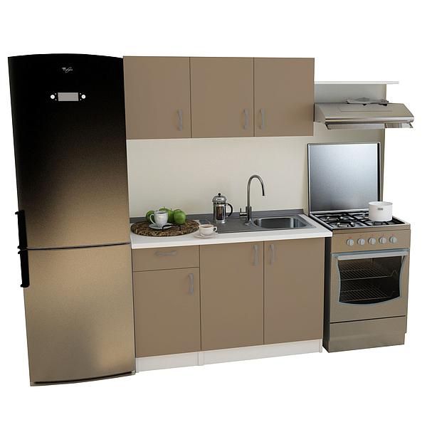 Set Bucatarie START 03 120cm - Fronturi: PAL Capucino 04 - Blat: Alb Perlat - Manere: Satin