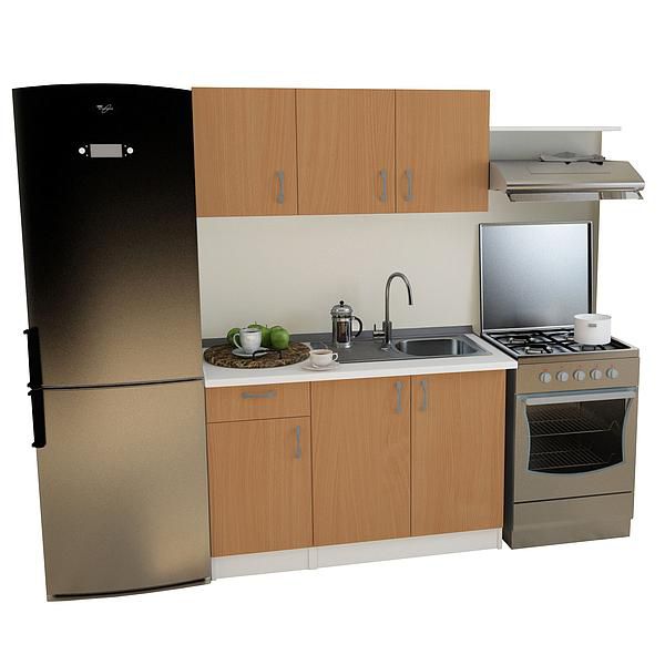 Set Bucatarie START 03 120cm - Fronturi: PAL Fag 04 - Blat: Alb Perlat - Manere: Satin