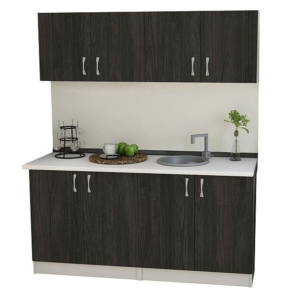 Set Bucatarie START 04 160cm - Fronturi: PAL Lemn Antracit 04 - Blat: Alb Perlat - Manere: Satin