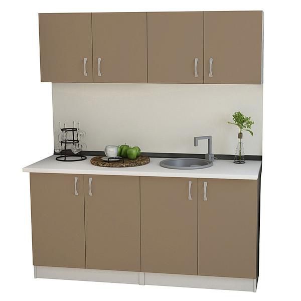 Set Bucatarie START 04 160cm - Fronturi: PAL Capucino 04 - Blat: Alb Perlat - Manere: Satin