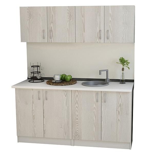 Set Bucatarie START 04 160cm - Fronturi: PAL Pin Alb 04 - Blat: Alb Perlat - Manere: Satin